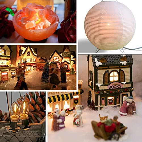 2 Pack Accessory Cord with LED Night Light Bulbs - White Cord with On/Off Switch Plugs - C7 led Bulb Warm White with Spare Fuse for Holiday Decoration and Craft Village House Decoration