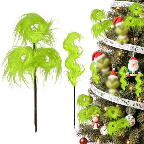 Christmas Tree Decorations, 10 PCS 17" Large Lime Green Furry Christmas Tree Topper Picks Decor Ornaments, Christmas Vase Fillers for Table Manle Gift Wrap, Xmas Home Holiday Decor