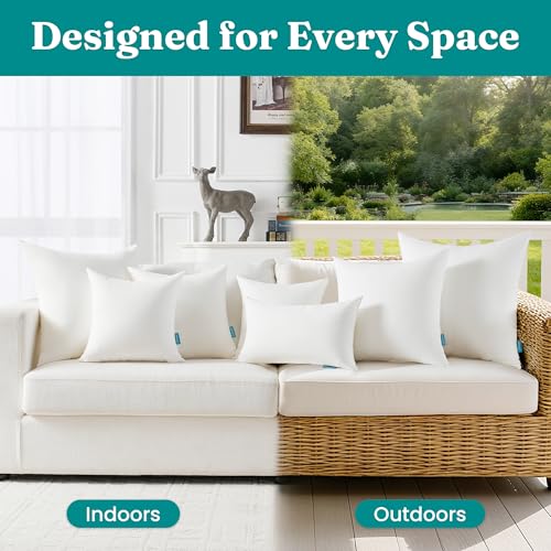Oubonun 18x18 Waterproof Outdoor Pillow Inserts – Set of 2 Firm & Fluffy, Water Resistant Throw Pillows for Patio, Garden, Porch, or Indoor Decorative