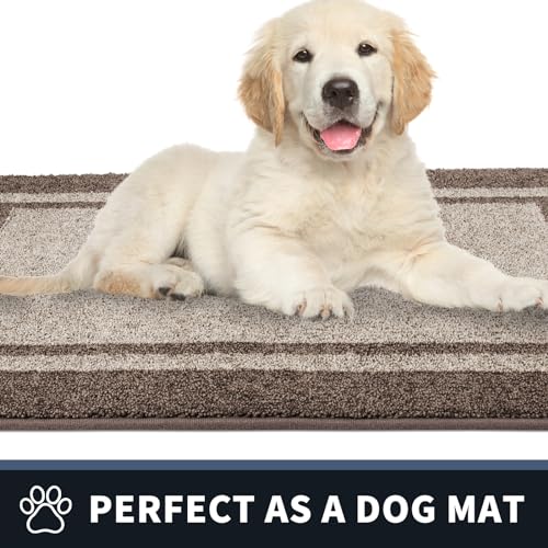 PURRUGS Dirt Trapping Door Mat 20" x 32", Non-Slip Machine Washable Entryway Rug, Entrance Mat, Indoor Front Door Mat, Super Absorbent Entry Rug for Muddy Shoes & Paws, Beige & Grayish Brown