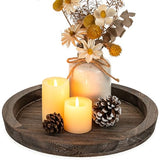 Hanobe Wooden Tray for Coffee Table, Decorative Round Candle Holder Plate