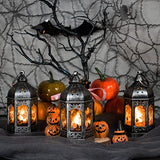 5" Mini Lanterns with Halloween Pattern Glass & Flickering LED Candles for Halloween Decorations, Small Lantern Decorative for Table Centerpiece Party Decor, 8Pack, Hanging Candle Holder Ornaments