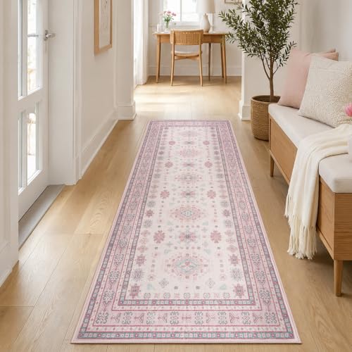 2x6 Runner Rug Washable Non Slip Small Floor Mat for Entry, Kitchen, Pink