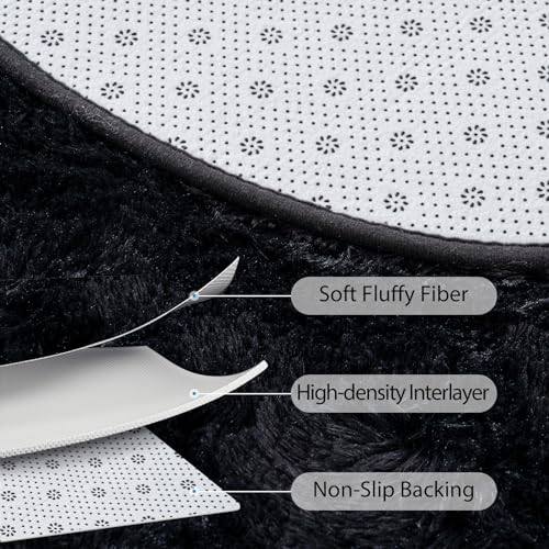 Goideal Fluffy Bedroom Rug, Small Oval Area Rugs, Black Shag Bedside Carpet for Kids Room Nursery Dorm Cute Fuzzy Indoor Decor for Boy and Girl, 2.6 x 5.3 Feet