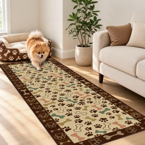 Waterproof 2x6 Runner Rug Non Slip Floor Runners for Dogs, Beige Paws