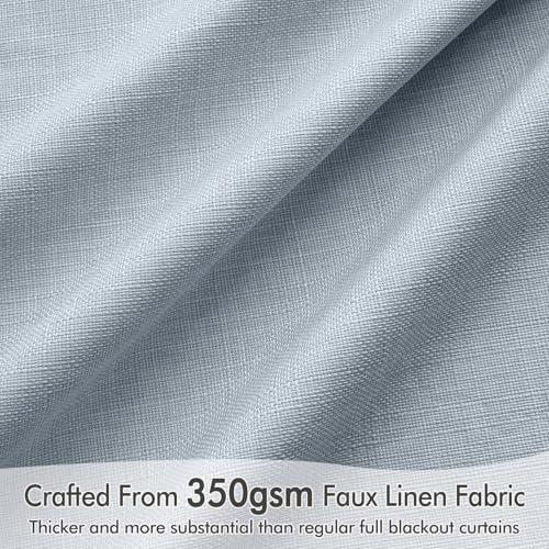 MIULEE 100% Blackout Curtains 84 Inch Long 2 Panels Set for Bedroom, Thick Faux Linen Black Out Curtain Room Darkening Back Tab Pleat Window Textured Drapes with Hooks for Living Room, Chambray Blue
