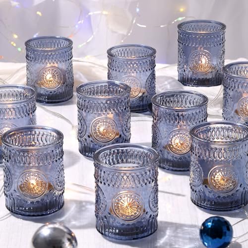 24 Pcs Navy Blue Votive Candle Holders for Christmas Table Centerpieces,