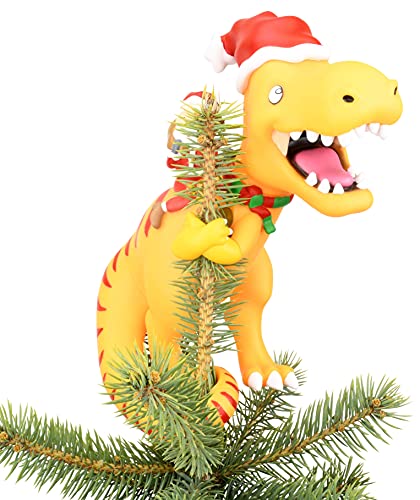 Tree Buddees Santa Riding a T-Rex Funny Christmas Tree Topper - Large 10"