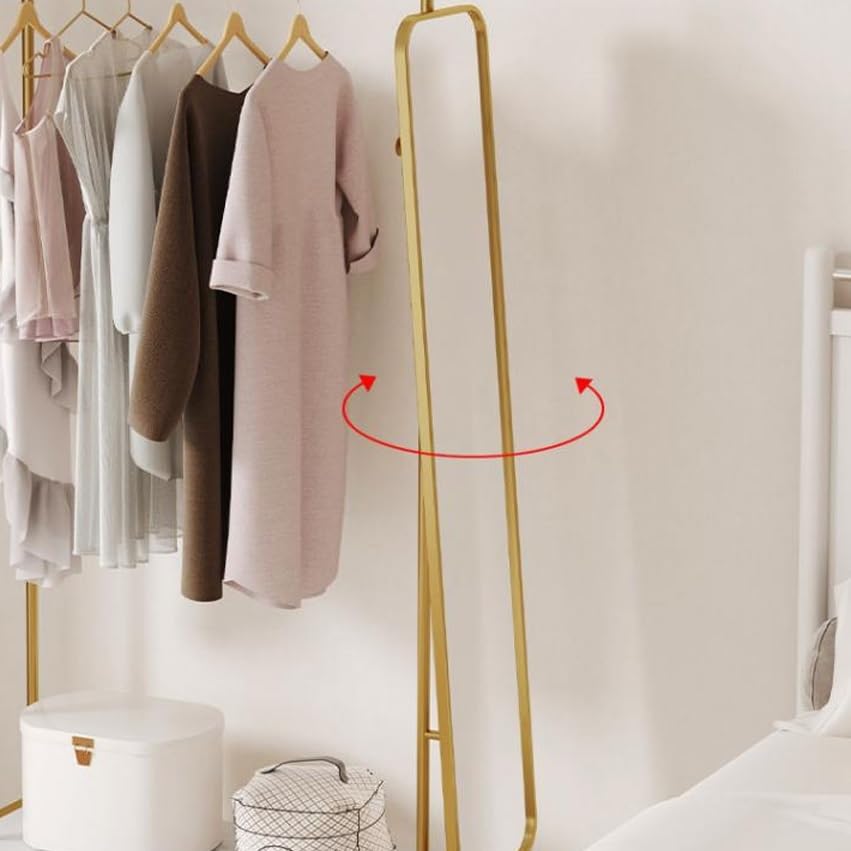 Standing Mirrors Full-Length Mirror Clothes Hanger Integrated rotatable Household Clothes Hanger Floor-Standing Vertical Cloakroom Dressing Mirror(Rose Gold)