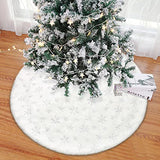 Dremisland Christmas Tree Skirt, 48 inches Large White&Silver Luxury Faux Fur Tree Skirt with Snowflakes Super Soft Thick Plush Tree Skirt for Xmas Tree Decoration (Silver, 48inch/122cm)