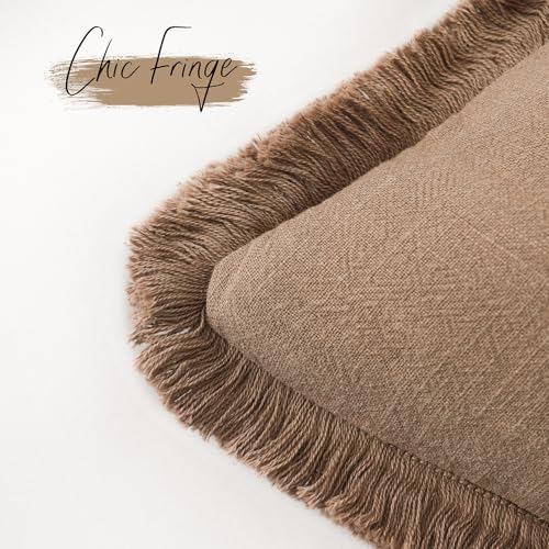 Foindtower Decorative Linen Fringe Throw Pillow Covers 26×26 Khaki Brown