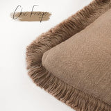 Foindtower Decorative Linen Fringe Throw Pillow Covers 26×26 Khaki Brown