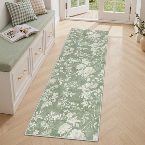 Soalmost Runner Rug 2x6 for Hallway, Washable Runner Rug Non Slip Green
