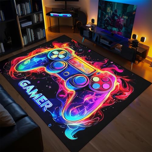 Gaming Rug for Boys Room - Purple Gamer Area Rug for Boys Bedroom Games Themed Kids Room Decor Gaming Carpet Rugs, 59 x 39 Inches