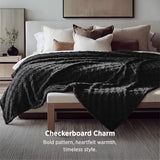Bedsure Checkered Soft Cozy Fleece Full Blanket for Bed, Black, 84"×90"