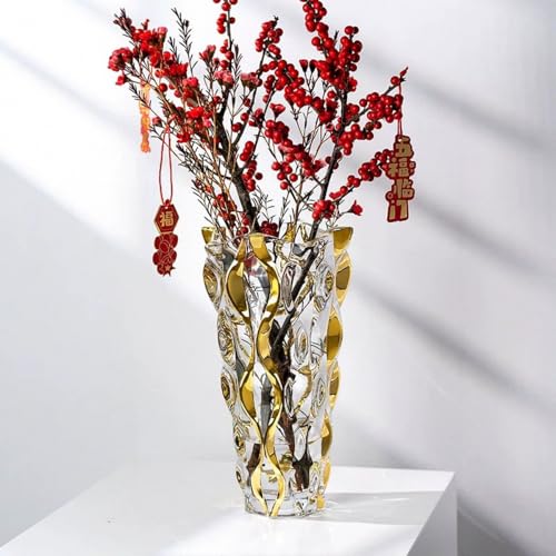 Hand Painted Gold Vase 11" Tall,Flower Vase Decor for Home Dining Table Living Room,Office Wedding Holiday Party,Handmade Decorative Flower Vase.