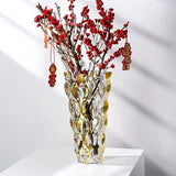 Hand Painted Gold Vase 11" Tall,Flower Vase Decor for Home Dining Table Living Room,Office Wedding Holiday Party,Handmade Decorative Flower Vase.