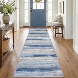 KOZYFLY Modern Hallway Runner Rug 2.6x10 Washable Rug Blue/Grey/Beige