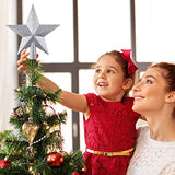 FEPITO Glitter Star Mini Christmas Tree Topper Shatter-Proof Small Christmas Tree Decoration Treetop for Holiday Ornament or Home Décor (Silver, 4.3 inches)