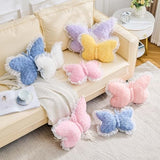 XVTRU Butterfly Pillow White Decorative Pillows 15" Butterfly Shaped Cute Throw Pillows with Lace Aesthetic Bow Plush Cushion for Room Decor Bed Sofa Couch