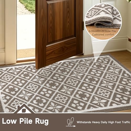 Indoor Door Mat 3x5ft Absorbent Dog Mats for Muddy Paws,Machine Washable Small Living Room Area Rug with Non-Slip Rubber Backing Low-Profile Inside Carpet for Hallway,Entryway,Kitchen(Brown)