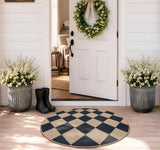 Lahome Checkered Easy Jute Round Rug 3ft, Outdoor Entryway Rug Washable