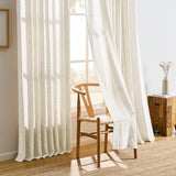 RAIN CITY Extra Long Pleated Sheer Curtains 144 Inches Long 12 Feet Length, Memory Trained Luxury Drapes for Tall Window Thick Linen Textured Cream Light Filtering Privacy Neutral Panels Set of 2