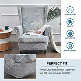 HAOYONG Stretch Wing Chair Cover Set Ottoman Slipcover 2 Pieces Wingback Chair Slipcover and and 1 Piece Rectangle Storage Stool Cover Removable Armchair Sofa Covers for Living Room Bedroom