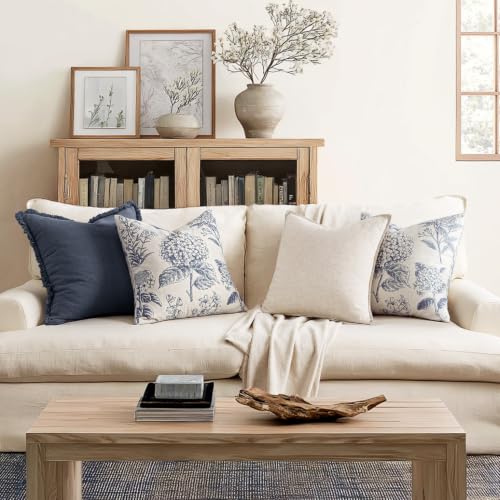 Set of 2 Decorative Floral Pillow Covers 22x22 Inch Navy Blue