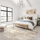 8ft Round Area Rug for Living Room Washable Abstract Golden Brown