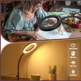 10X Magnifying Glass with Light and Stand, 5 Color Modes Stepless Dimmable LED Lighted Desk Lamp, Hands Free Magnifier with Flexible Goose-Neck for Craft Hobby Painting Sewing Close Work