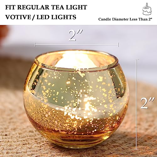 Round Gold Votive Candle Holders, Mercury Glass Votives Set of 12