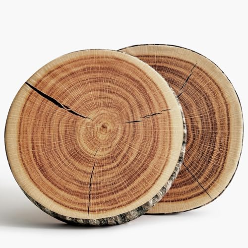 HYSEAS Decorative Round Throw Pillow, 3D Digital Print Comfortable Funny Cute Wood Log Pillow Circle Seating Floor Cushion for Home, Couch, Sofa, Bedroom, Stump, 16 x 2.75 Inch, 2 Pack