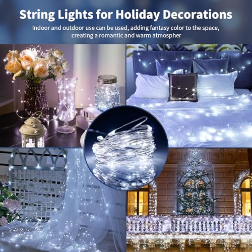 Cool White Fairy String Lights Battery Operated LED Starry Lights 7.2ft 20 LEDs Silvery Copper Wire for Christmas DIY Decoration Wedding Party (6 Pack)