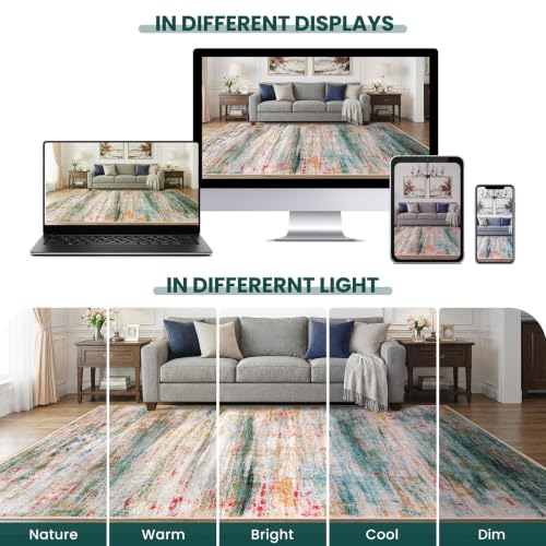 KOZYFLY Modern Washable Rug Runner 2x6 Runners for Hallways Green/Turquoise