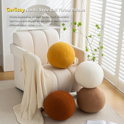 11.8 inch Ball Pillow Nordic Round Throw Pillows Boucle Ball Pillow Sphere Shaped Pillow Round Decorative Pillow for Couch, Sofa, Bedroom (Cream White, 11.8 inch)