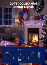 Minetom Red White Blue LED Christmas String Lights, 100 Count 20 Feet 4th July Decoration, Independence Day Decoration, Patriotic Mini Lights Waterproof for Indoor Outdoor Xmas Holiday Party Patio