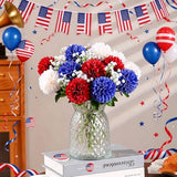 Floweroyal 12pcs 4th of July Flowers 250th Anniversary Artificial Chrysanthemum Ball Silk Hydrangea Flowers for Independence Day, Memorial Day, Floral Arrangement Decor (Red, Blue, White)