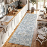 jinchan 3x8 Runner Vintage Medallion Washable Area Rug, Blue/Gray