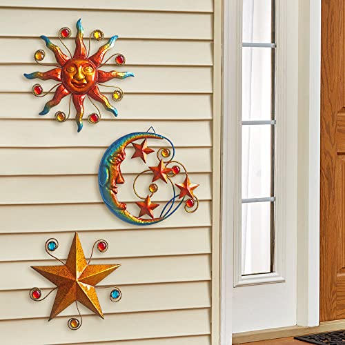 Limygus Metal Wall Art Sculpture, Set of 3 - Celestial Wall Decoration - Sun Moon Star Decorative Silhouette - Waterproof Wall Hanging Decor for Home Office, Bedroom, Bathroom, Living Room