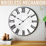 Large Wall Clock 24" Round - Silent Metal & Wood Large Farmhouse Wall Clock For Living Room Decor with 3D Roman Numerals - No Ticking - Noiseless Big Wood Decorative Clocks for Living Room Decor