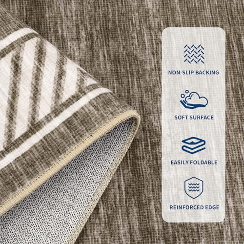 GarveeHome Bordered Bedroom Rugs 5x7 Ultra-Soft Indoor Carpet, Non-Slip Modern Geometric Living Room Rug, Stain-Resistant Neutral Accent Floor Cover for Dining Room, Nursery, Office, Brown
