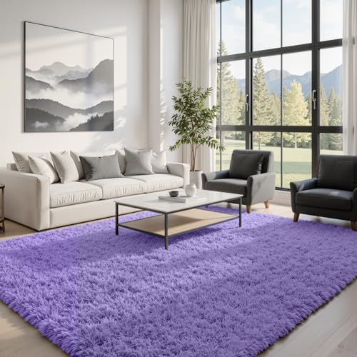 6x9 Fluffy Shag Area Rugs for Living Room Bedroom: Soft Plush Carpet Purple