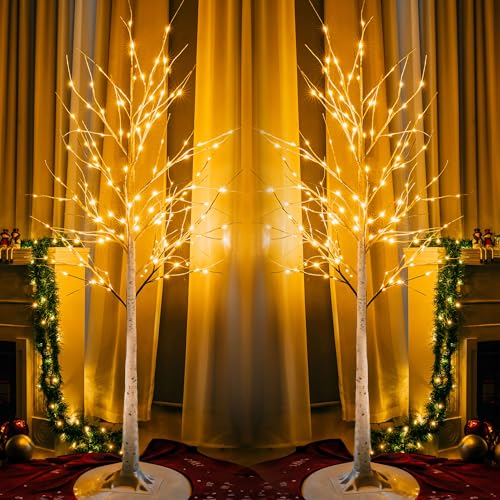 Dazzle Bright Lighted Tree, 6 Ft Birch Tree with Fairy Lights for Decoration Inside Outside, Birch Tree with 144 LED Lights for Christmas Holiday Wedding Home Room Decor, 2 Pack