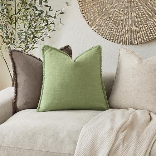 Foindtower Decorative Linen Fringe Throw Pillow Covers 22×22 Lime Green