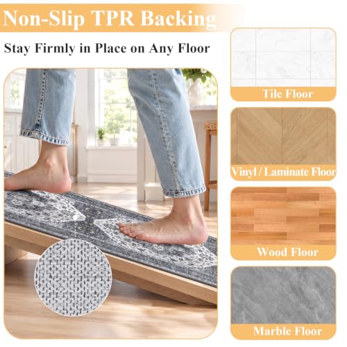 HEBE Boho Kitchen Rugs Set of 3, Non Slip Washable Kitchen Mats for Floor