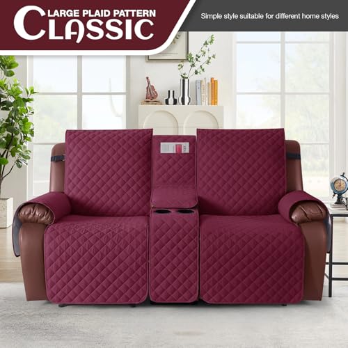 KinCam 100% Waterproof Recliner Loveseat Cover with Console X1, Recliner Couch Covers X1, Recliner Chair Covers X1(Burgundy)