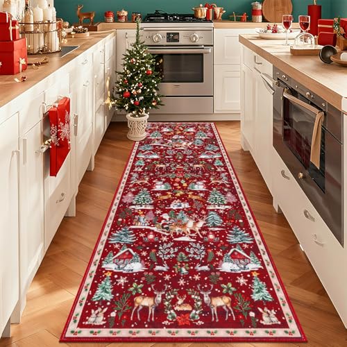 Christmas Runner Rug 2x6 Non Slip Washable Runners for Hallways Xmas Snowflake Holiday Decor Kitchen Rugs Soft Low Pile Indoor Throw Rug Carpet Laundry Room