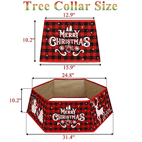 OurWarm Christmas Tree Collar Buffalo Plaid Christmas Tree Ring, Hexagon Fabric Collapsible Tree Skirt with 6 Patterns for Christmas Xmas Holiday Tree Decorations