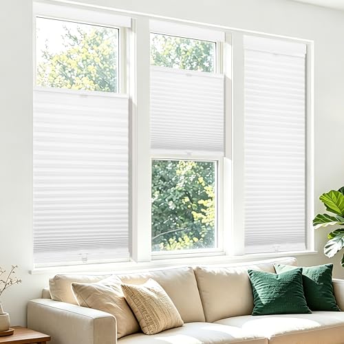 Allesin Top Down Bottom Up Cellular Shades,Blackout Blinds Noise Reduction,Cordless Cellular Shades Room Darkening Honeycomb Blinds,Blackout (White,27"x64")